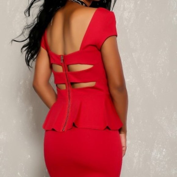 Red Sleeveless Peplum Party Dress- Small - Picture 8 of 9